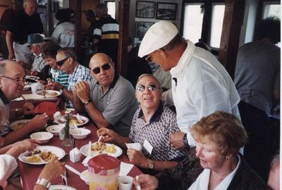 Reunion 1999 - Albany
L to R: (Far left), Jim Finnen, `54; Far end of table, Bernard McEvoy, `57; Joanne Krchniak; Milan Krchniak, `53; John Centra, `54; Bob Giammatteo, `53; (standing) Tom Benenati?, `53; Kay Oberst McManus, `54

