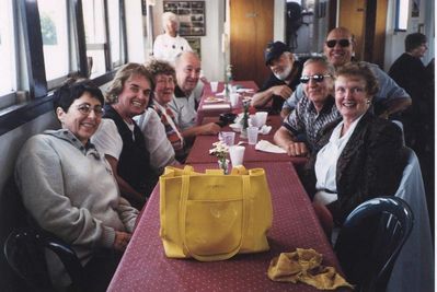 Reunion 1999 - Albany
Clockwise, L to R: Cathy Giammatteo; Nancy Centra; Bea Lehan Finnen, `54; Jim Finnen, `54; Gerry Holzman, `54; John Centra, `54; Bob Giammatteo, `53; Kay Oberst McManus, `54
