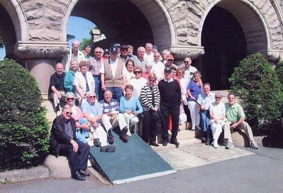 2003 Albany Reunion
Group photo taken at Oakwood Cemetery, Troy, NY
Field trip conducted by Theresa Barber Page, `56
Front row, L to R: Paul Ward, `53; Kate Loucks Johnson, `51; Harry Johnson, `51; Ed Bonahue, `53; Cathy Giammatteo; Mary Anne Fitzgerald Lanni, `52; Bob Lanni, `52; Ray Gibb, `53; Joan and Mike LaMarca, `53;
Row 2: Jim Finnen, `54; Pat Yole; Bea Lehan Finnen, `54; Ray Champlin, `52; Nancy Centra; (in sun glasses) Louise Hann Egert, `55;  Donna Palczak; Vivian Schiro Benenati, `56; Jeanne Bayer; Joanne Krchniak;
Row 3: Tom Yole, `52; Bob Giammatteo, `53; John Centra, `54; Claude Palczak, `53; Tom Benenati, `53; Ted Bayer, `51; Milan Krchniak, `53;
Row 4 (back of photo): Hidden woman (Frances Pavliga Zwicklbauer?, `61); Franz Zwicklbauer, `62; Person hidden behind Bob G.; Gary Lagrange, `53; Hal Smith, `53 (in hat); Barbara Smith; Herb Egert, `53; (turned head in hat) Bernard McEvoy, `57; Barbara Strack McEvoy, `57
