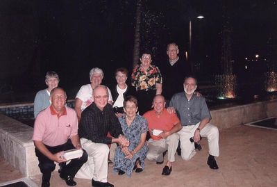 2004 Fort Meyers Beach February Mini Reunion of `53
Front row, L to R: Ed Bonahue; Hal Smith; Cathy Giammatteo; Bob Giammatteo; Mike LaMarca;
Back Row: Joan LaMarca; Lyn Bonahue; Barbara Smith; Vivian Schior Benenati, `56 and Tom Benenati

