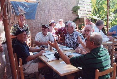 2004 Fort Meyers Beach February Mini Reunion of `53
Clockwise, from L to R: Ed Bonahue; Unidentified woman; Bob Giammatteo; Gary Lagrange; Hal Smith; Tom Benenati
