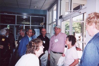 2004 Syracuse Reunion
At Erie Canal Visitors Center.
Foreground: Jeanne Bayer; Joanne Krchniak; Unidenfified woman (Melina Kaehn?);
In back, L to R: Tom Benenati; Hal Smith; John Centra
