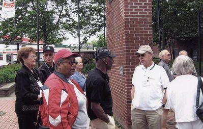 2006 Reunion 75th Anniversary AquaDucks Tour
Group at Quackenbush Square waiting for the "Ducks"
L to R: Barbara Smith; Hal Smith; Ruby Joy; Kate Loucks Johnson; Dan Joy; Pete McManus; Harry Johnson
