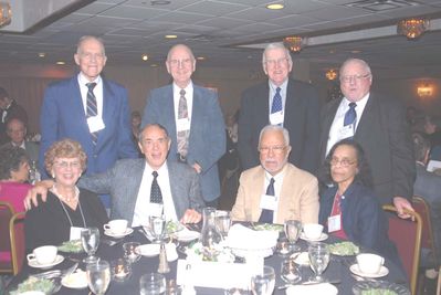 2006 Reunion 75th Anniversary 1949 1950 1951 1952 Table
Seated, L to R:  Joyce Leavitt Zanchelli, `52; Joe Zanchelli, `49; Ben Jackson, `50; Gloria Jackson;
Ken Ludlum, `51; David Wetherby, `51; Paul Bullock, `51; Bob Umholtz, `51
