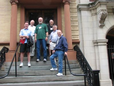 2006 Reunion 75th Anniversary Potter House Tour 2
On the steps of the main entrance of 415 State Street.
From the left: Joe Blackman, Fred Culbert, Don Kisiel, Harold Johnson, John schneider, and pat Pearson
