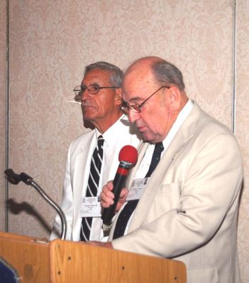 2006 Reunion 75th Anniversary Banquet Invocation Finnen
Jim Finnen, `54, at the mike delivering the Invocation; Tom Benenati, `53, Emcee.
