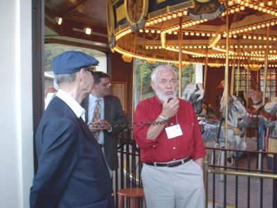 Cooperstown 2007 Empire State Carousel Holzman
Ken Doran, 1939, looks on as Gerry Holzman, 1954, addresses the group on the development of the Empire State Carousel.
