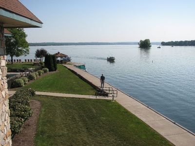 Lakeside at Inn on the Lake, Canandaigua
A stroller on the lakeside promenade enjoys the scenery and beautiful weather.
