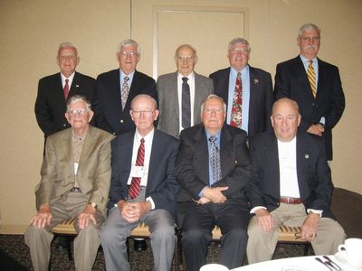 Potter Club Past Presidents
FR, L to R: Carlton Coulter `35; Tom Yole `52; Paul Ward `53; Jim Finnen `54
BR: Bob Sage `55; Jim Sweet `56; Bernie Robbins `57; Ron Graves `58; Dan Schultz `62 
Keywords: past presidents