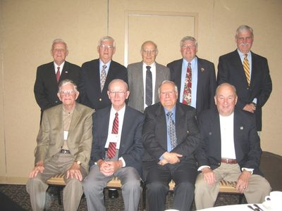 Past Presidents
FR, L to R: Carlton Coulter `35; Tom Yole `52; Paul Ward `53; Jim Finnen `54
BR: Bob Sage `55; Jim Sweet `56; Bernie Robbins `57; Ron Graves `58; Dan Schultz `62 
Keywords: past presidents