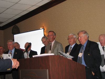 Potter Chorus at the Banquet
Ron Graves; John Benton (behind the mike); Dan Schultz; Hank Maus; Jim Sweet; and Paul Ward
