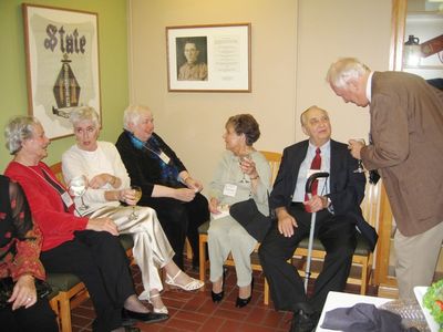 Reception in Potter Room
From the left: Kathryn Loucks Johnson, `51; Georgiana Panton; Doris Vater Ward, `52; Joanne Krchniak; Milan Krchniak, `53; and Jim Panton, `53
