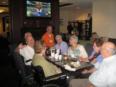 2010 Reception - 08
Clockwise, lower left: Nancy Centra; Jim Finnen, `54; Pete McManus, `54 (Hidden); Art Weigand, `53; Pam Calabrese Weigand, `54; Donna palczak; Bea Lehan Finnen, `54; John Centra, `54
