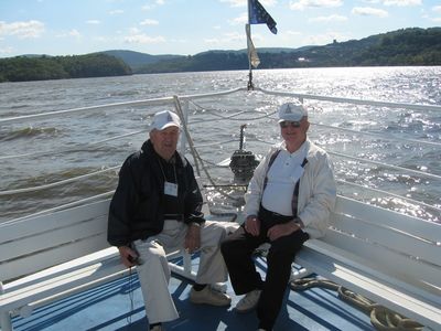 2010 Tours Boat
Jim Finnen, `54 and Jack Higham, `57.  
West Point in view in the background.
