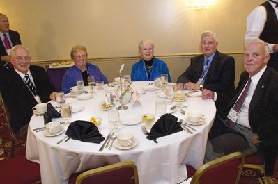 Saturday Banquet
L to R: DeWitt Combs, 55; Mary Combs; Nan McEvoy DeMichiell, 55; Bob DeMichiell, 55; Bob Sage, 55

DeWitt Combs and Bob sage are also a Myskania Plaque Honorees.
