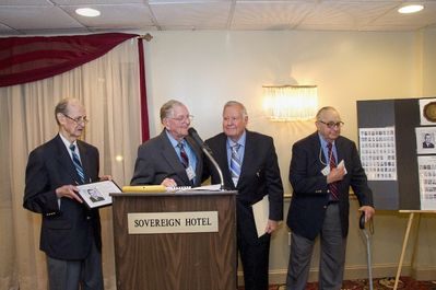 Saturday Banquet
Potter Man of the Era Award

Presenting Plaque to Paul Ward
L to R: Ken Doran, 39; Carlton Coulter, 35; Paul; Milan Krchniak, 53
