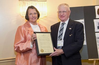 Saturday Banquet
Kay Hotaling, Pres. UAlb Alumni Assoc., and Jack Higham, Recipient of Alumni Board of Directors Plaque for service.
