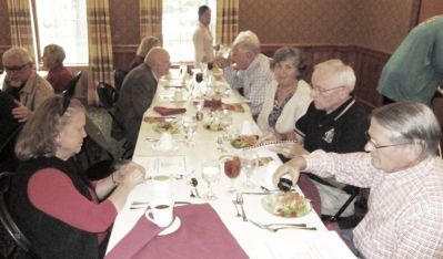 2019 Fall Luncheon at Avila Senior Center, October 22, 2019
Clockwise from Left: Janet Mack Higham, `58; (across table) Maureen Culbert; Fred Culbert, `65; Peter Schroeck, `65.  
Missing from photo, Jack Higham, `57 (photographer)
