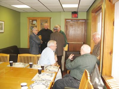 2008 Albany Luncheon at Potter Room, Alumni House April 08
L to R: (Sitting from left) Fred Culbert, Bob Umholtz, Jim Panton; (Standing at rear) David Brown, Peter McManus,  (back to camera) Tom Benenati, (beyond Tom) Carlton Coulter
