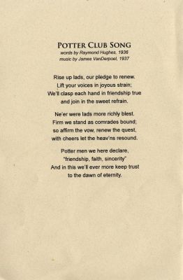 100th Anniversary Commemoration Aug. 8, 2018
100th Commemoration Luncheon Program Back
Potter Club Song
[N.B.  A musical rendition by the Potter Chorus 
from 1954 can be heard on the Potter Club Web Site.] 
produced by the
UAlbany Alumni Association Office
under the direction of Loida Vera Cruz
