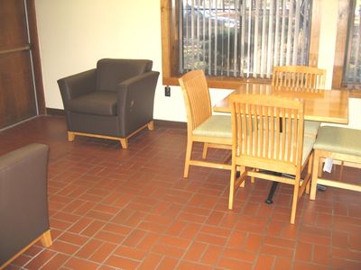 Potter Memorial Refurbishing Project - Alumni House
This view is of one of the new upholstered chairs and a new table withe wooden chairs.
