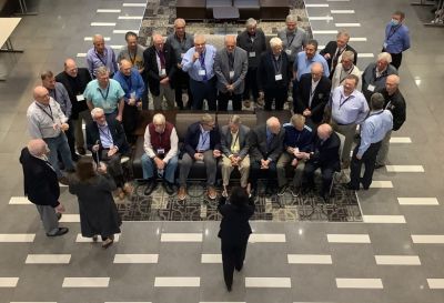 Potter Club 90th Anniversary October 15, 2021
90th Anniversary Group Photo, ver. 2.0
Herding cats.
Loida and Stephanie arrange the group for the photo. 
