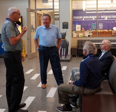 Potter Club 90th Anniversary October 15, 2021
Welcome Reception
Clockwise from the left:  David Jones, `71; Howard Smith, `71; Richard "Doc"Sauers; Jack Adams, `70 (back to camera)

